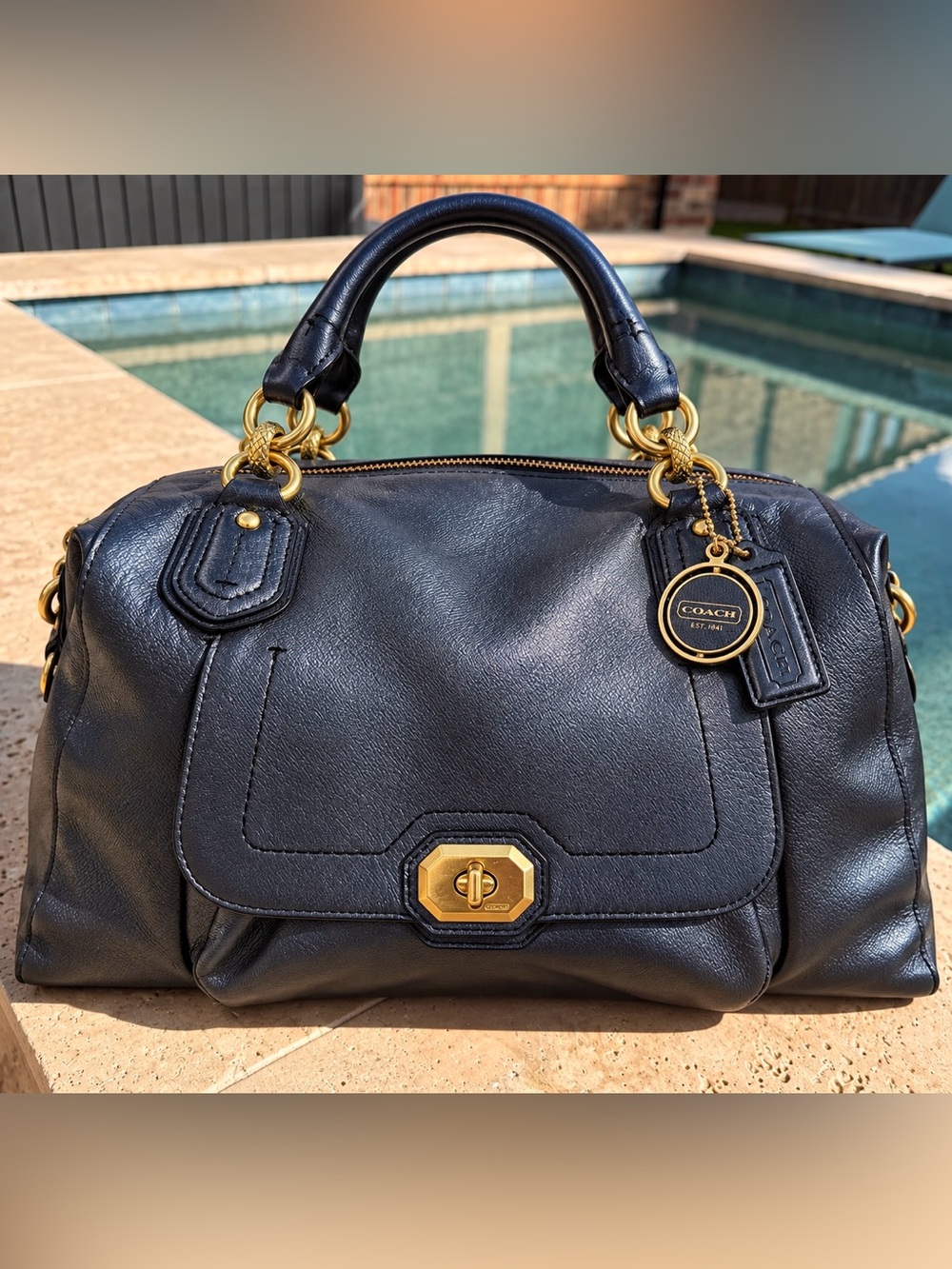 EUC Coach Pearl Blue Leather Satchel Shoulder with Gold Hardware